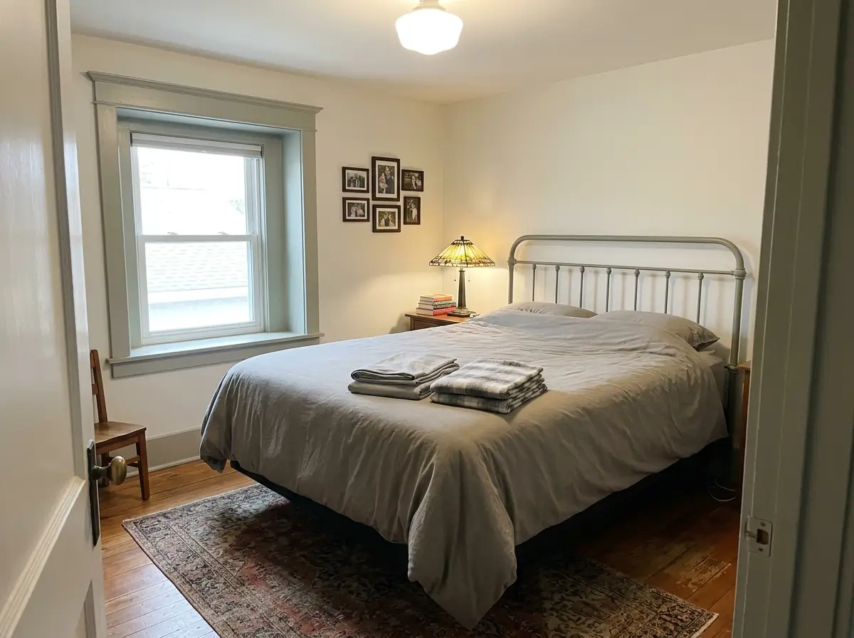 Two folded sheet sets on a made bed, one smooth jersey knit and one brushed flannel