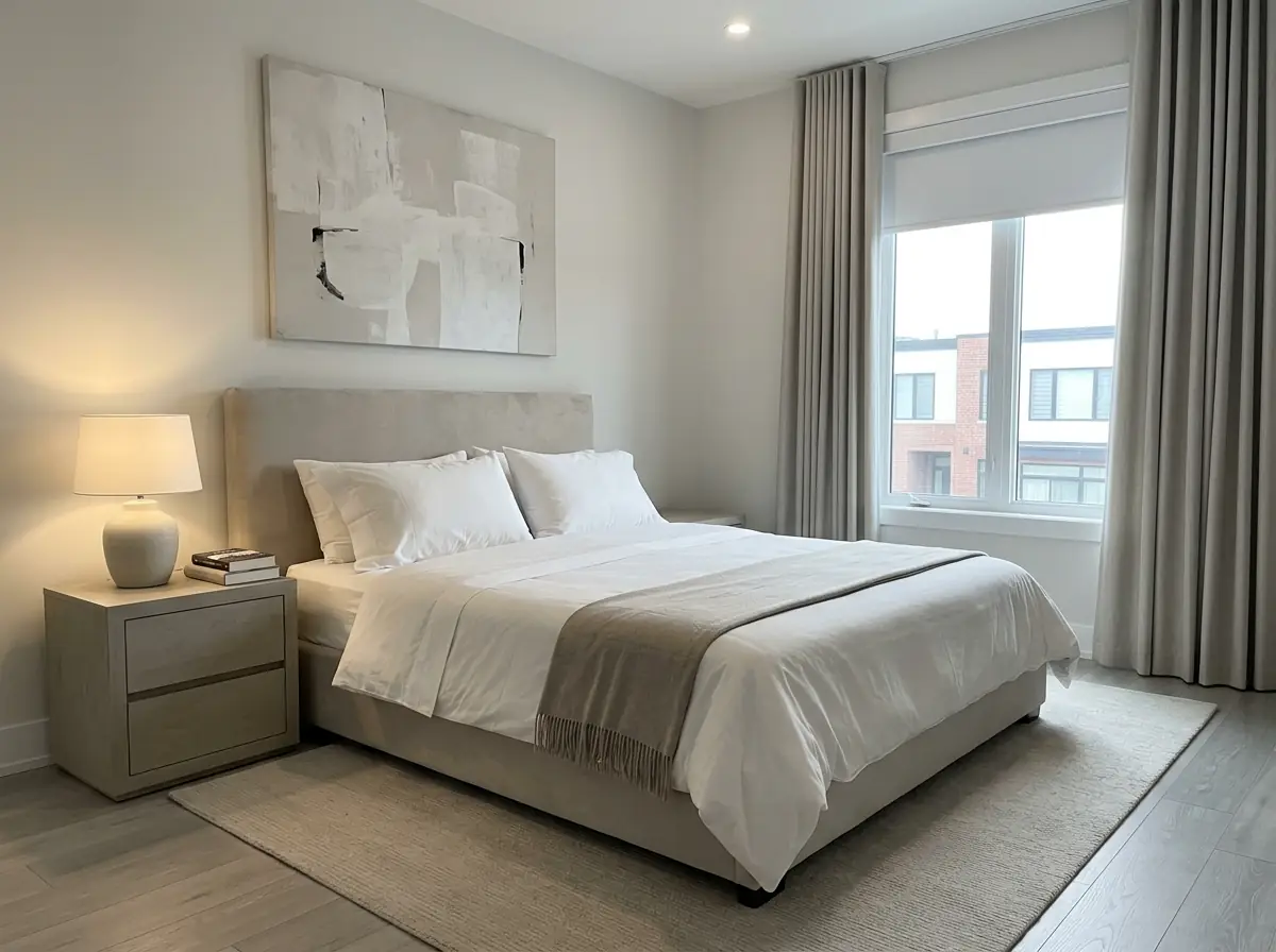 White percale sheets on a neatly made bed, the flat sheet folded back in a clean band