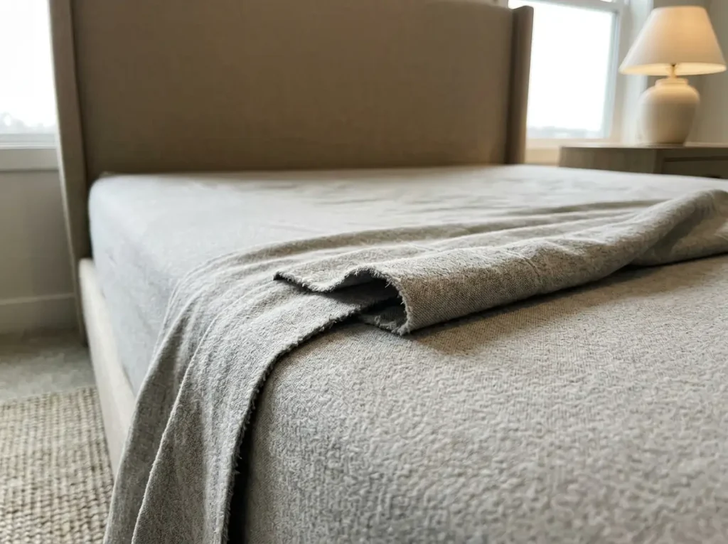 Raking lamplight across flannel showing the raised nap standing up off the woven cloth