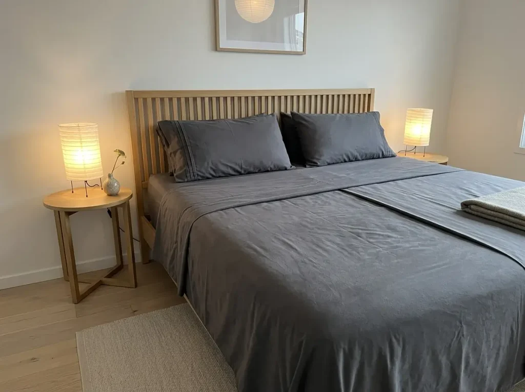 A brushed microfiber sheet laid beside a flatter woven synthetic so the difference in surface shows