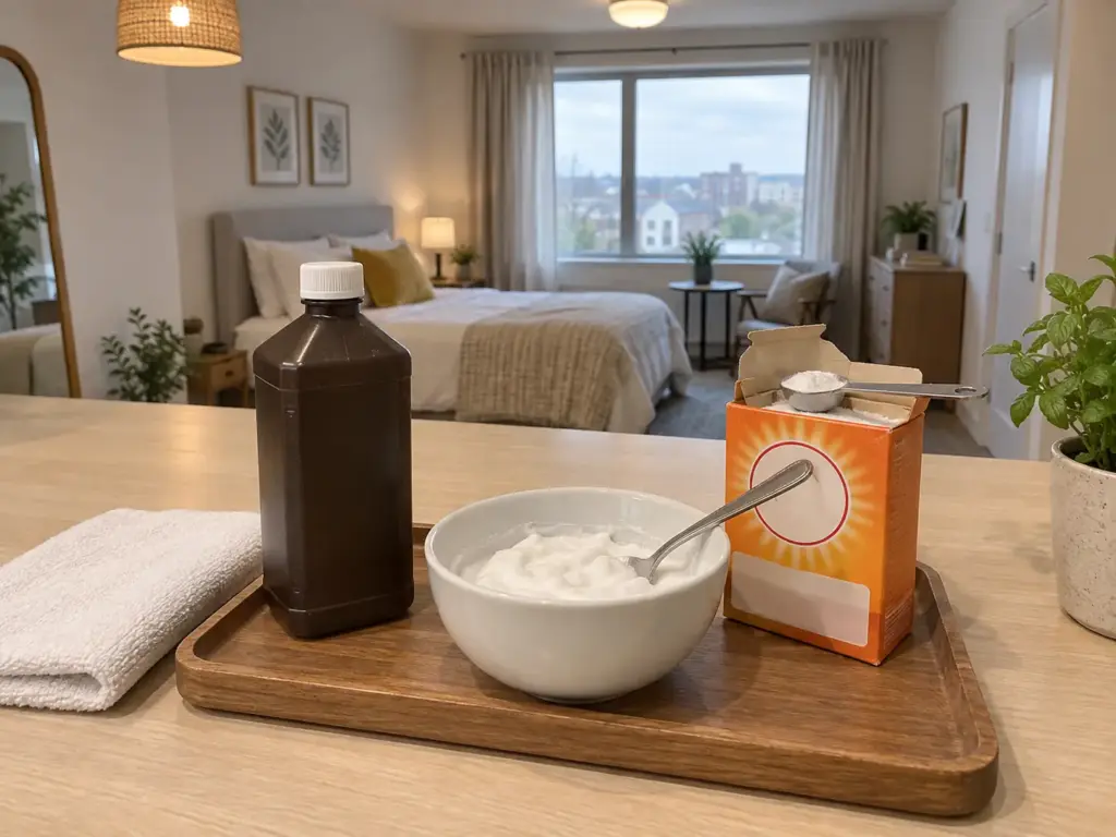 Baking soda and hydrogen peroxide paste mixed in a small bowl to remove yellow stains from pillows