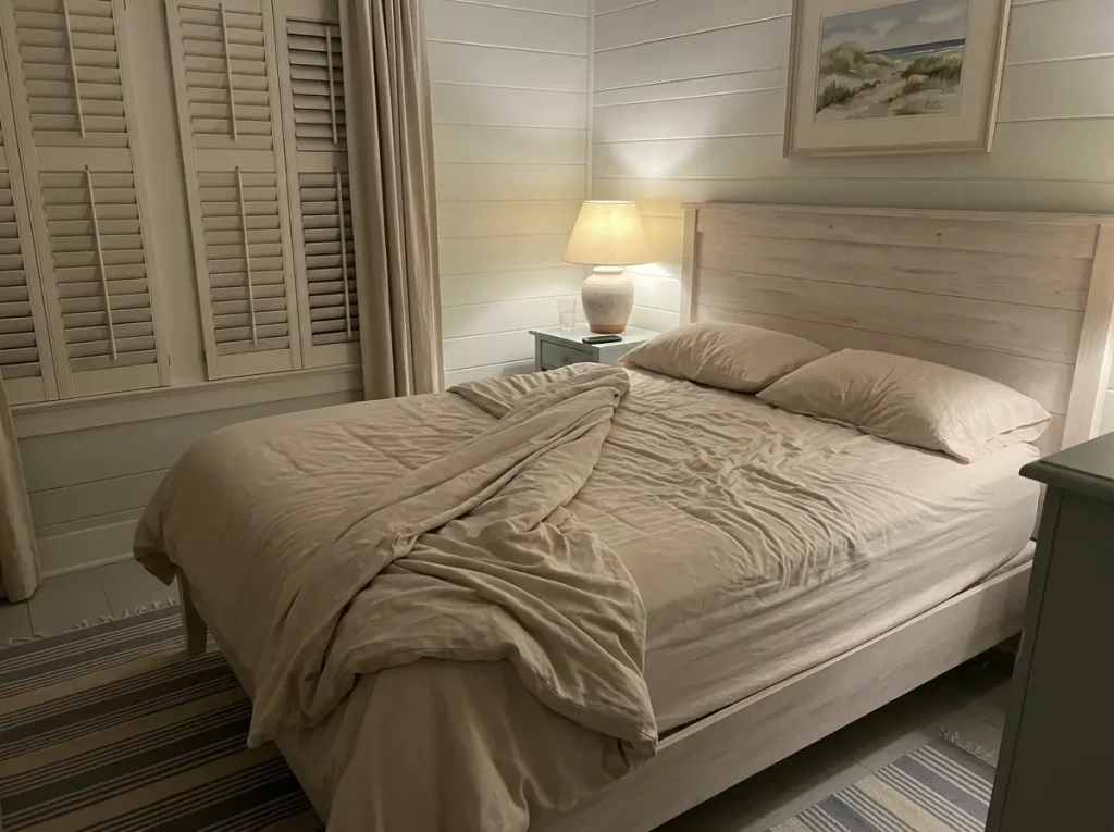 Bed at three in the morning with the duvet pushed back after waking up too warm
