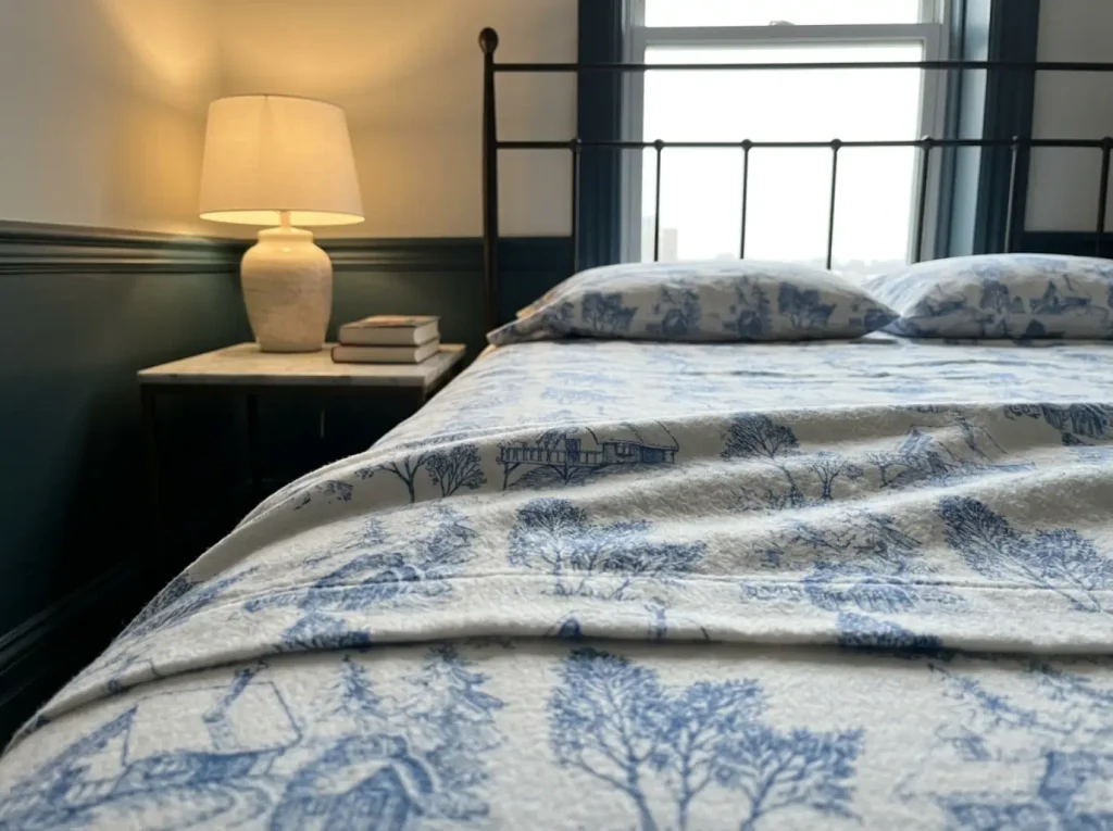 Close view of brushed cotton flannel sheeting showing the raised nap that holds warmth