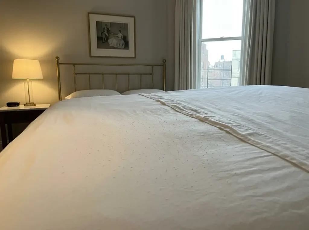 A pilled sateen sheet beside a worn percale hem, showing where each fabric fails after a season