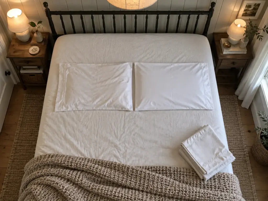 Two cotton pillowcases laid side by side, one visibly thinner and more worn than the other