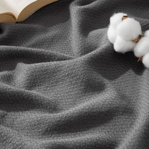 Bedsure 100% Cotton Blanket, Herringbone Weave, Queen