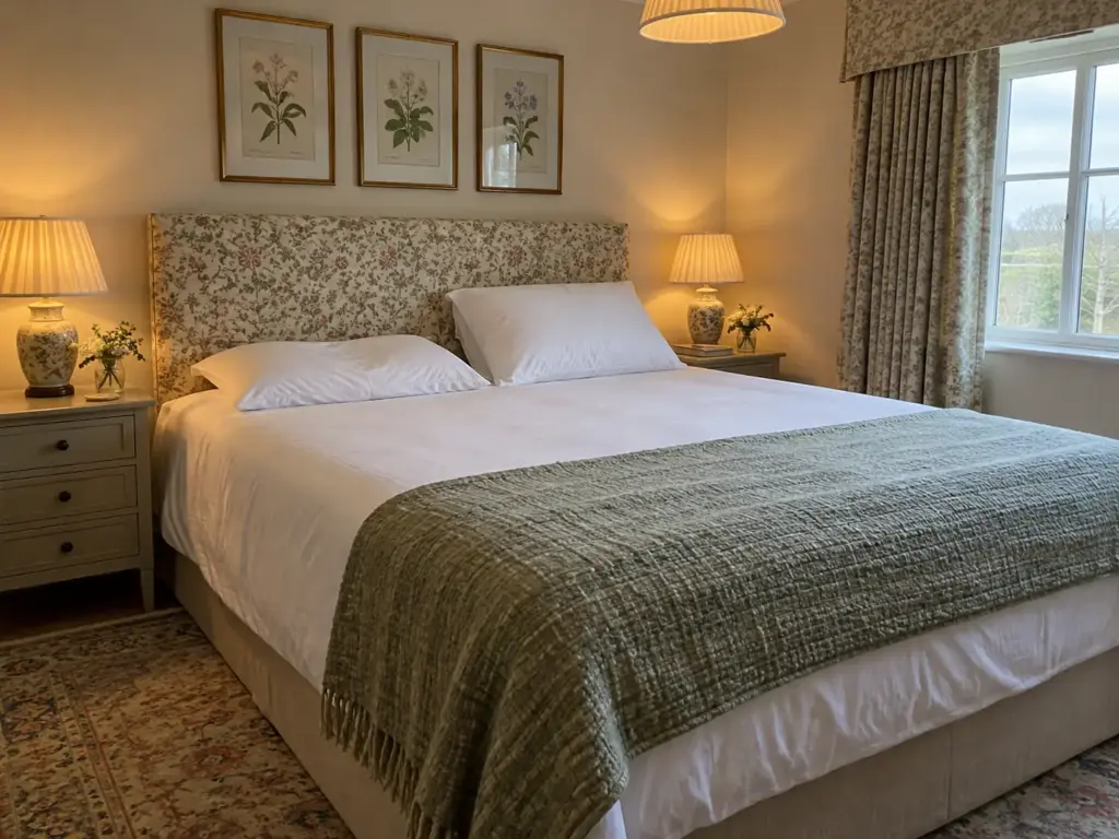 Two pillows on a made bed, one low and flat for a back sleeper, one full and lofted for a side sleeper