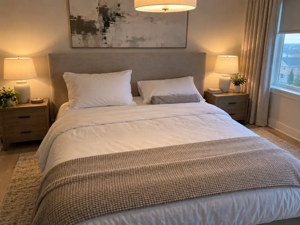 Two pillows of different heights side by side on a made bed, the one on the right visibly lower than the one on the left