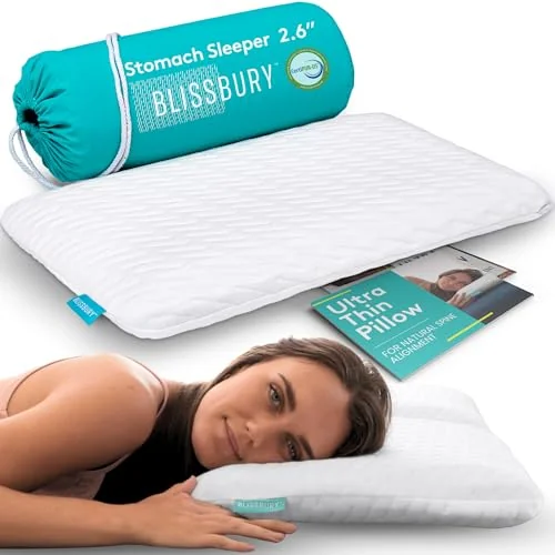 BLISSBURY Stomach Sleeper Pillow, Thin Flat Memory Foam, 2.6 inch